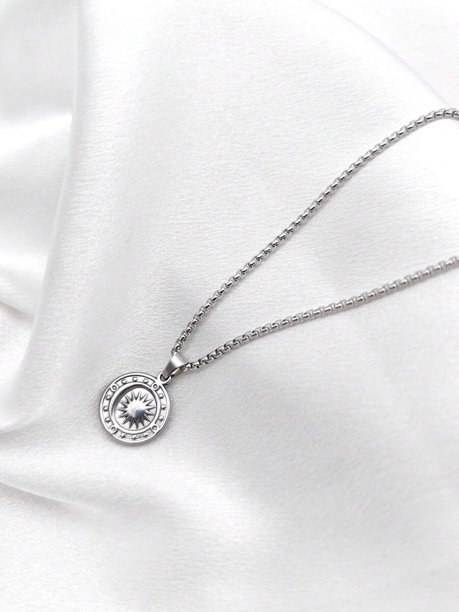 1 件不锈钢月亮星星太阳简约吊坠项链 - 銀色 - 查看 1