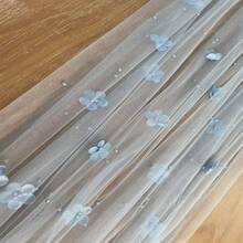 1件蓝色珍珠花瓣装饰婚礼桌布，适用于招待会、新娘送礼会、生日、圣诞节、感恩节、情人节，是新娘甜点展示的理想之选，珍珠薄纱覆盖层 - 藍色 - 查看 3