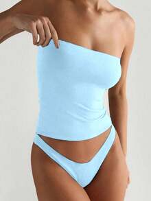 Sexy Strapless Basis Vest Fashion Solid Elastic Slim Fit Tube Top For Women Four Seasons Wear - Baby Blue - View 2