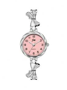 jw 1 Piece Women's Rose Gold Simple Alloy Bracelet , Exquisite Round Dial, Fashionable Black Hands Casual And Exquisite Highly Attractive Ladies Watch Digital Dial, Luxury Quartz Watch Suitable For Daily Decoration, Wear And Party Commuting Travel