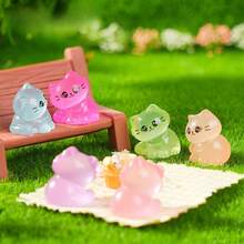 6/12/24 szt. Świecące miniaturowe żywiczne figurki kotów, małe, malutkie figurki kotów do ukrycia, świecące w ciemności, miniaturowe figurki do dekoracji krajobrazu mikro ogrodu, rękodzieło, upominki na przyjęcie, zabawki (losowy kolor)