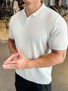 GRDR Men's Solid Color Short Sleeve Knit Sweater, Fashionable For Summer - White - View 3