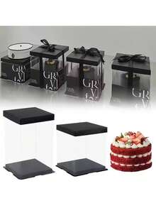 1pc,6in Transparent Cake Box Artificial Rose Foam Bear Packaging Box Valentine's Day Flower Gifts Box Wedding Birthday Party Decor (No Accessories)
