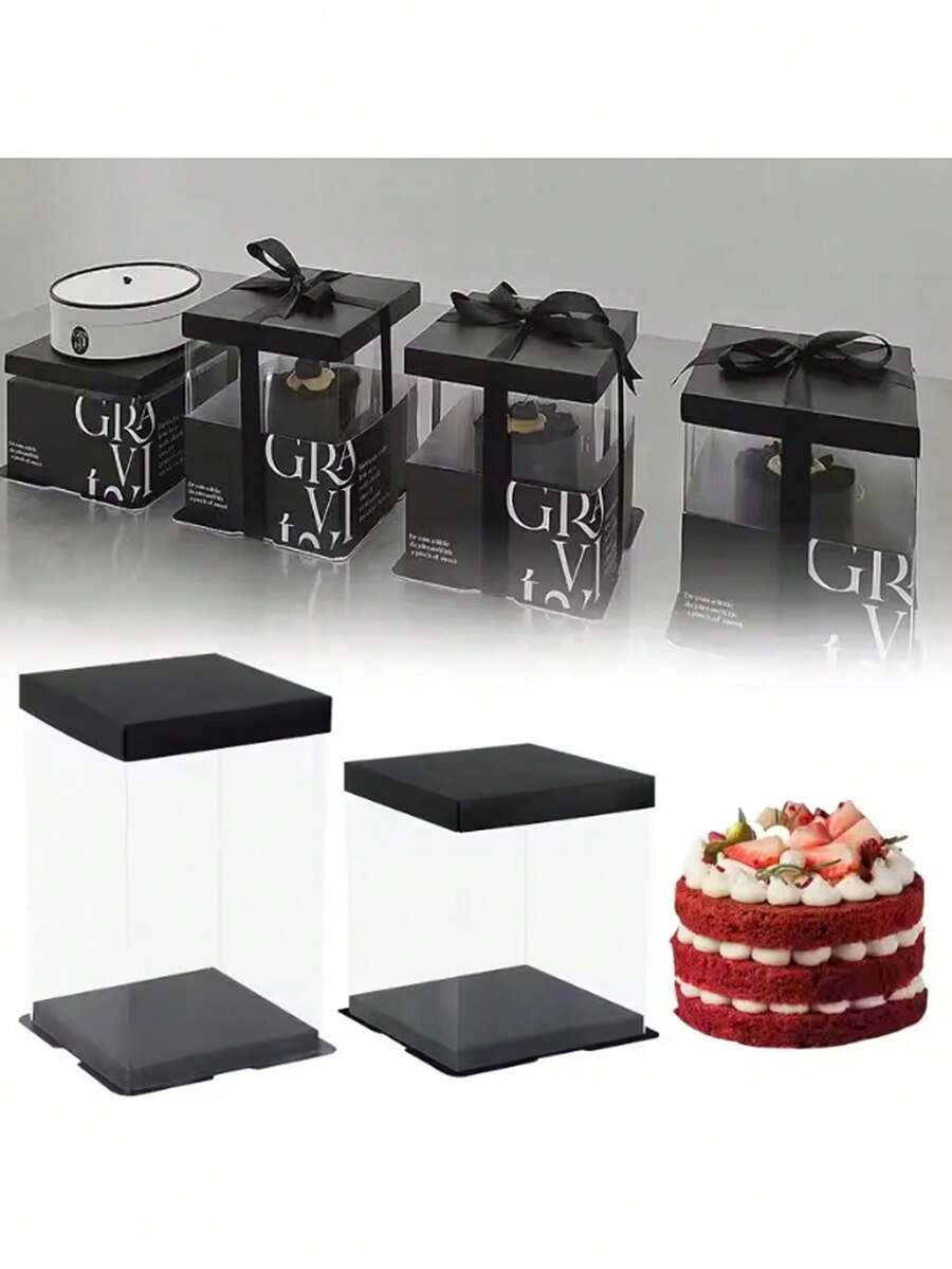 1pc,6in Transparent Cake Box Artificial Rose Foam Bear Packaging Box Valentine's Day Flower Gifts Box Wedding Birthday Party Decor (No Accessories)
