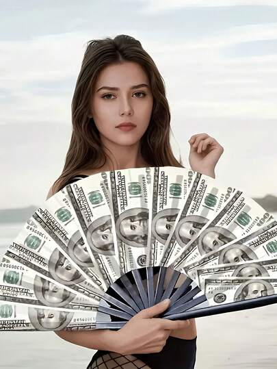 1 件复古美元钞票图案可折叠手持风扇 - 无需电池，独特的派对和摄影道具，非常适合圣诞节、母亲节、父亲节和生日礼物