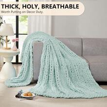 Chunky Knit Blanket - Soft Chenille Yarn Throws 40x50: Handmade Thick Cable Crochet Blanket - Large Chunky Yarn Rope Knot Throw For Couch, Sofa, Bed Home Decor - 薄荷綠 - 查看 5
