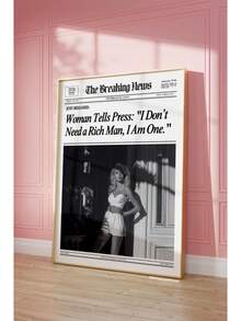 新闻印刷报纸海报少女墙面艺术粉色卧室装饰美学印刷墙面装饰标题帆布画海报和印刷墙面艺术图片用于客厅装饰可选框架﻿ - 彩色 - 查看 1