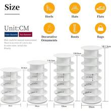 Rotating Shoe Cabinet, 360 Degree Shoe Rack Storage - Round Carousel Vertical Handbag Organizer (White, 7 Tier) - White - View 2