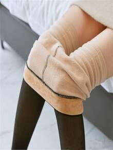 220g New Women's Fleece Tights Ladies Warm Winter Tights Leggings Thick Fleece Panty Fake Translucent Pantyhose Thermal Stockings - Black - View 5