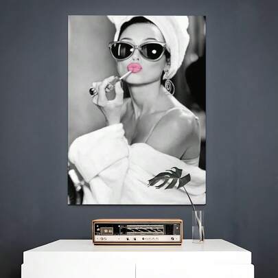 1pc Abstract Makeup Lips Female Artwork Poster Canvas Painting Modern Home Living Room Bedroom Bathroom Decoration Bar Decoration Wall Art Gift Optional Frame ,Wall Art With Frame