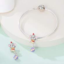 1 pieza Colgante de plata con plateado de la serie del parque de atracciones del circo, que incluye un lindo péndulo de noria, carrusel, mono, globo aerostático, oso, ardilla y payaso, adecuado para pulseras DIY y joyería de mujer