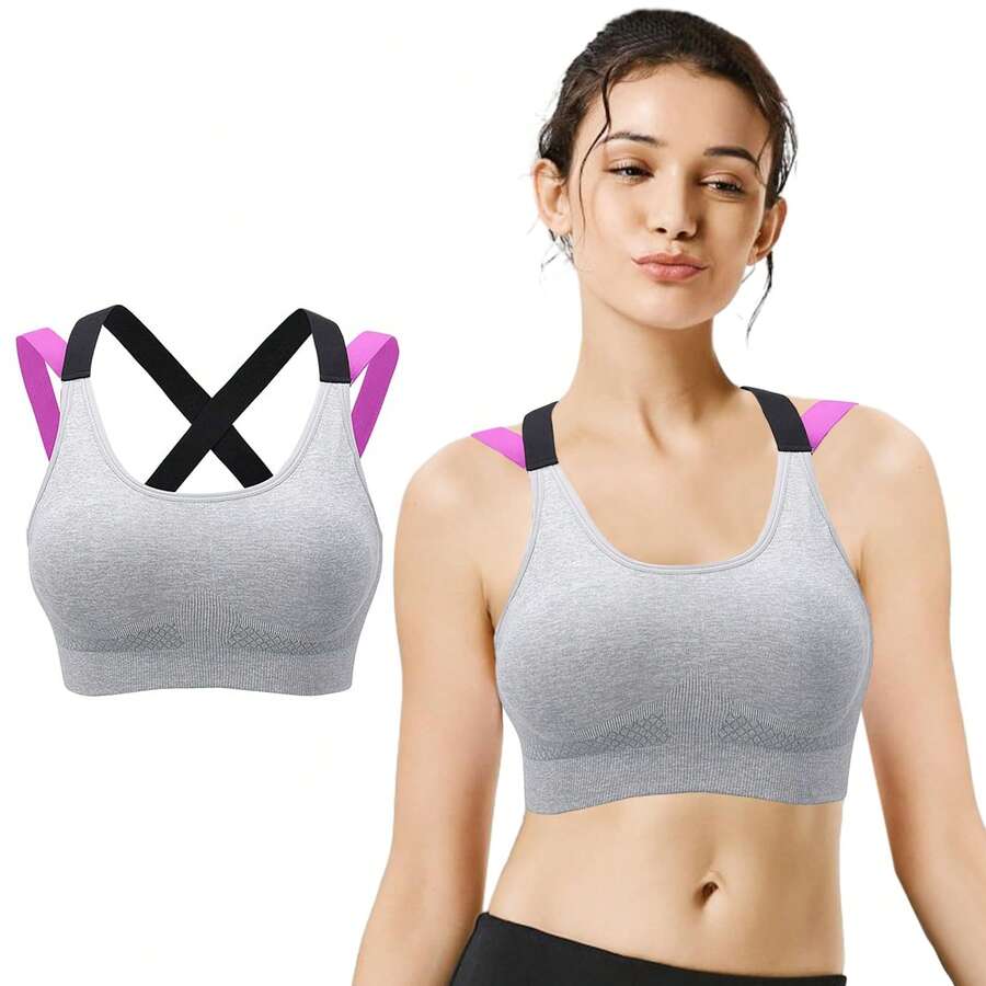 Top deportivo correr Yoga push up de calidad moda Gym, brasier deportivo mujer de transferencia de humedad y secado rápido - Gris - Ver 1