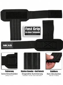 MKAS 1 对快速握力举重带，男女力量训练短握力腕带，举重专业快速释放带金属螺栓，适用于力量举、Crossfit、硬拉、健身举重带，健身房配件 Calleras - 黑色 - 查看 5