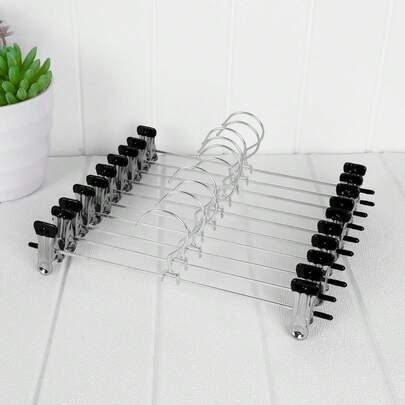 10 piezas Perchas ajustables antideslizantes para pantalones, estantes para pantalones de acero inoxidable, perchas de ropa de metal ahorradoras de espacio adecuadas para pantalones, jeans, shorts, calcetines, faldas, camisas para hombres y mujeres, organización y almacenamiento de armarios