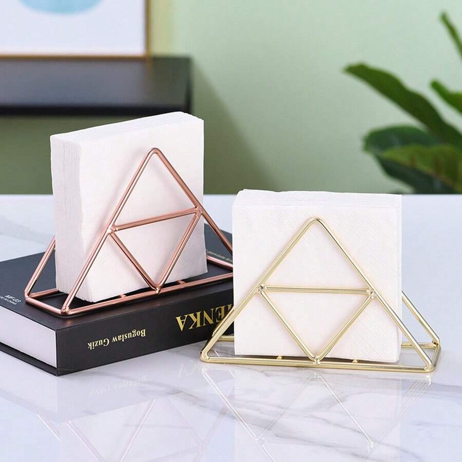 1pc Stylish Modern Metal Napkin Holder For Bathroom And Kitchen - Table Accessory For Tissue Organization - Golden/Rose Gold/ Black - Multicolor - View 1