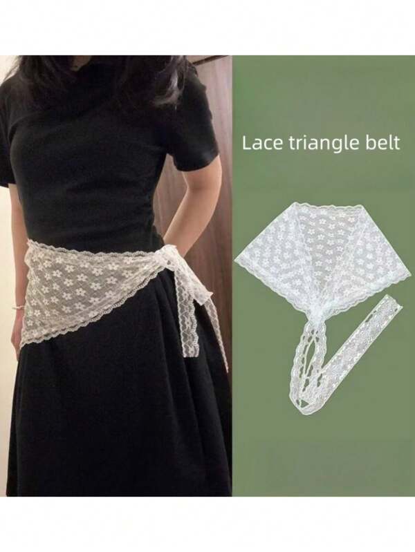 1 Pieza Falda corta de seda, bufanda para la cintura del vestido, nueva y versátil bufanda triangular de encaje de verano, cinturón de cintura con tirantes para falda, tirantes de pañuelo para la cabeza, tela de malla plisada de diosa
