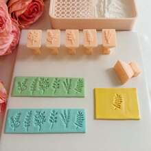 6Pcs/Set Spring Series Leaf And Flower Shaped Stamp With Handle, Easy To Use, Fondant Molds Set, Polymer Clay Stamp Tools Kit, Plastic Material, With DIY Jewelry Pendant Crafting For Clay Art - Apricot - View 4