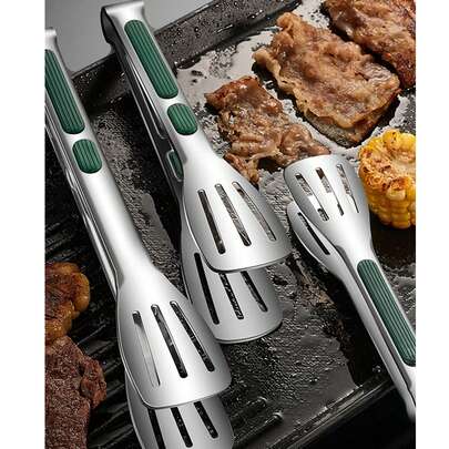 3 件装防滑不锈钢食物夹肉类沙拉面包夹烧烤架自助餐夹烹饪工具厨房配件