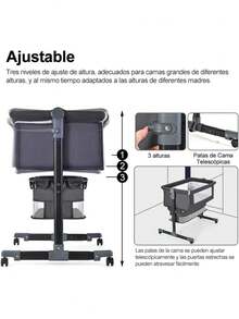 3 en 1 Cuna Colecho Plegable Catres para Bebé Portátil Altura Ajustable con Cesta de Almacenamiento Grande, Mesas de Pañales, Mosquiteras, Ruedas Bloqueables, Cuna Multifunción Fácil de Monta - Multicolor - Ver 5