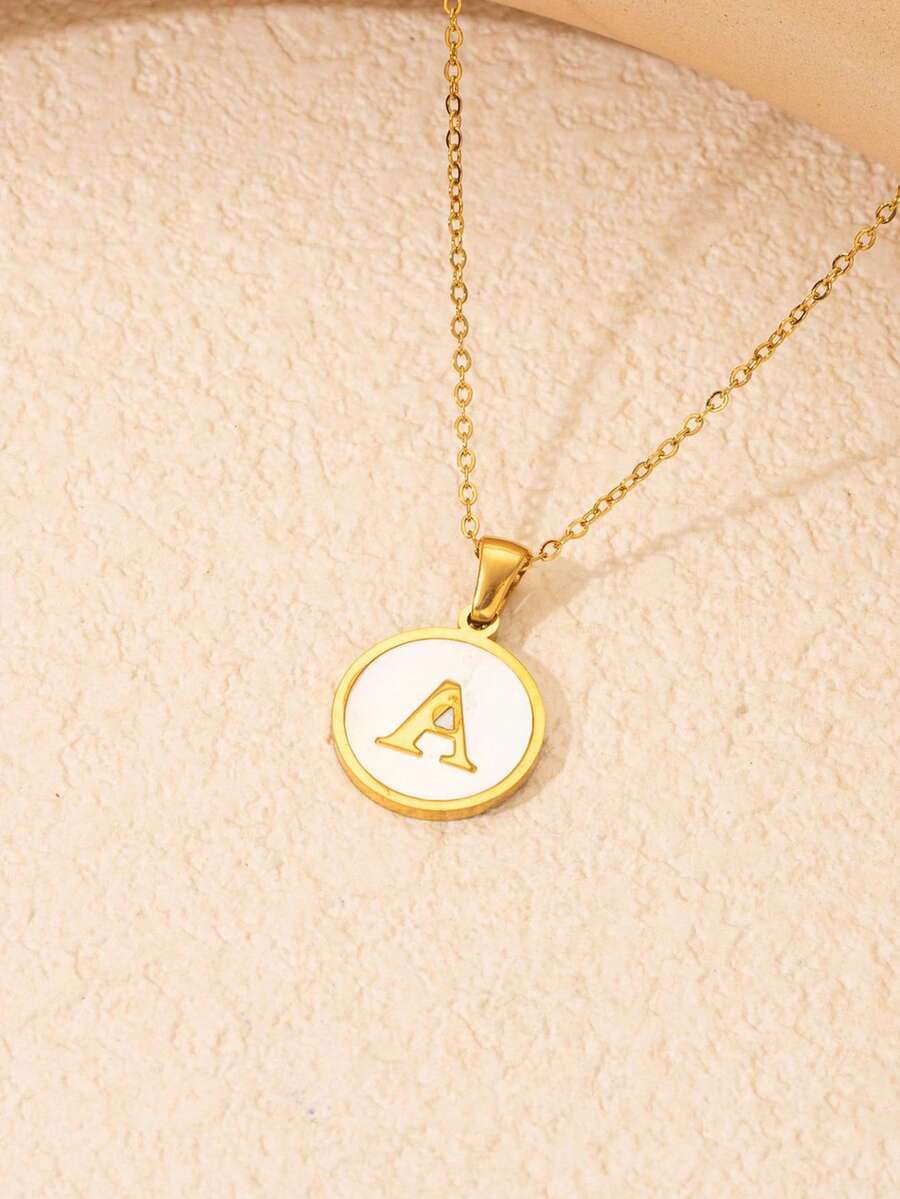 1pc Personalized Initial Necklace Stainless Steel Non Tarnish Women Letter Necklace - Gold - View 1