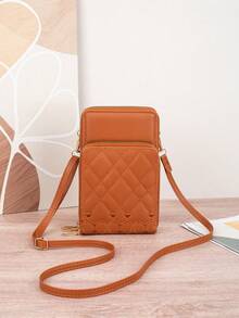 New Embroidered Phone Bag, Women Shoulder Crossbody Pouch, Large Capacity Coin Purse, Fashion Rhombus Card Holder