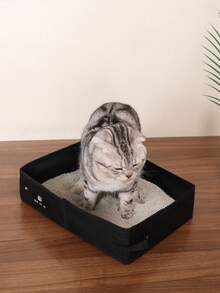 Oversized Fabric Cat Litter Box, Anti-Splash Cat Toilet, Collapsible Waterproof Oxford Cloth Cat Litter Box, Pet Supplies For Travel And Outdoor Short Trip - Black - View 5