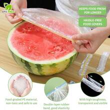 100 个可重复使用的弹性塑料碗盖 - 适用于微波炉，可拉伸食品储存盖，用于面包发酵、剩菜、野餐和露营（适合最大 14.9 英寸的碗）