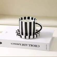 1 件黑白条纹陶瓷杯碟套装，复古法式简约经典黑白条纹陶瓷咖啡杯碟，适用于咖啡厅、厨房、下午茶、摄影、生日礼物 - 彩色 - 查看 17