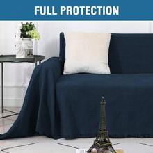 Cotton Sofa Covers Couch Cover Sofa Slipcover For Most Shape Sofas, Feature Thick Woven Jacquard Seamless With Tassels, Multi-Use Decorative For Couch (XX-Large: 91" X 134", Sand) - Navy - View 4