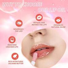 Lip Oil,No-Sticky Gloss Lip Balm Lip Care,Fruit Flavoured Lip Oil Dry Lip's Moisturizing Hydrating And Nourishing (Strawberry+) - (Raspberry) - 查看 5