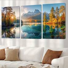 1/3pcs Mountain Lake Wall Art Posters, Modern Style Wall Art, Illustrations Of Tranquil Lakes And Majestic Mountains, Serene And Refreshing Canvas Artwork Wall Painting Gift, Ideal For Living Room, Bedroom, Office, Home And Dorm Decoration, Unframed / Framed ,Wall Art With Frame - Multicolor - View 3