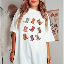 Camisa De Botas De Vaquera, Camia De Concierto De Campo, Camia Gráfica Occidental Para Mujer, Camia De Gran Tamaño, Lindas Camisas De Campo, ® - White - View 1