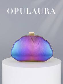 Túi cầm tay da sang trọng hình vỏ sò tối giản OpulAura dành cho nữ - Ví cầm tay dự tiệc sang trọng và quyến rũ, Túi cầm tay dự tiệc lấp lánh, Túi dự tiệc trang trọng, Túi cầm tay dự tiệc cưới lãng mạn, Có kèm dây xích (Họa tiết ngẫu nhiên) - màu xanh lá - Xem 3