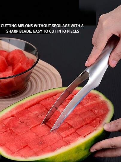 1PC Stainless Steel Fruit Cutter, Watermelon Cutter Slicer, Watermelon Cube Cutter, Cut Watermelon Into Cubes Knife Melon Baller For Kitchen Gadgets
