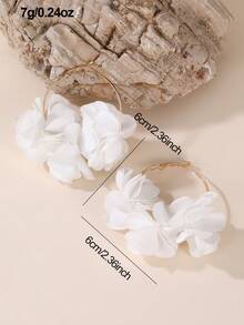 NAIZHU 1 Pair Elegant Circular Floral Drop Earrings, Fashionable Party Accessory - Pure White - View 3