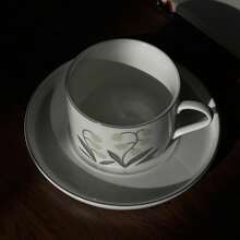 Vintage Style Dark Green Lily Cup And Saucer Set, High-End Ceramic Coffee Cup, Milk Cup, Juice Cup For Home Afternoon Tea Use