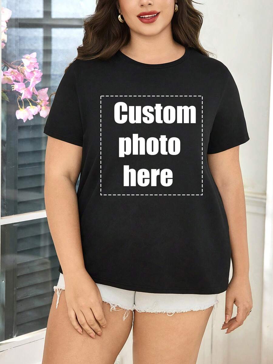 Custom Sports Personalized Gifts, Customized Women's Plus Size Sports Short-Sleeved T-Shirts, Customized Graphic T-Shirts, Add Photos (Selfies/Landscapes/Family Photos/Friends/Couple Photos/Patterns/Pets, Etc.), Design Your Own Personalized Printed T-Shirts As Gifts For Girlfriends