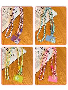 2026新年情人节网络红人糖果五瓣花手机挂绳，多巴胺色，长款斜挎，ins风撞色设计，手工制作，经久耐用，适合户外旅行、徒步，男女通用，短款手机支架，智能手机腕带，智能手机挂绳，钥匙扣，智能手机挂饰，智能手机单肩包，手机配件，手机吊坠