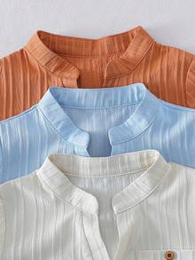 3pcs/Set Boys' Summer V-Neck Button Pocket Short Sleeve Casual T-Shirt, Versatile Daily Wear - Multicolor - View 3