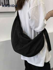 Bolso bandolera de unicolor, estilo simple y diario para mujer - Negro - Ver 1