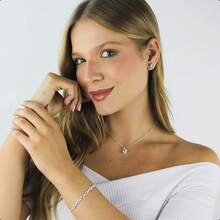 925 Silver Plated Semi-Jewelry Kit With Necklace, Earring And Heart Bracelet – Ideal Gift For Mother's Day - 淺藍色 - 查看 1
