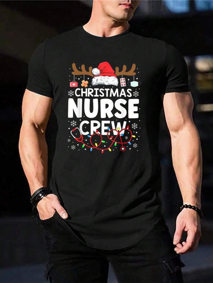 Camiseta divertida de enfermera navideña - Camiseta festiva con estetoscopio de reno - Regalo perfecto para enfermeras y enfermeros - Diseño navideño bonito, camiseta negra de manga corta, el mejor regalo de Navidad para enfermeras y padres - Negro - Ver 1
