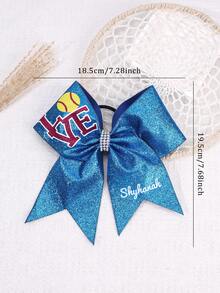 1pc Girls Custom Large Cheer Hair Bows Glitter Ponytail Holder Elastic Band Customized Name For Cheerleading Teen Girls College Sports Multi-Colored - Cheer Bow - View 4