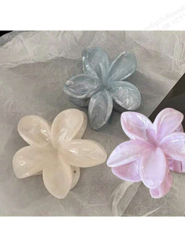 1/3pcs/Set Women Elegant Multi-Color Marble Acrylic Mum Flower Hair Clips Suitable For Bun, Ponytail, Everyday Accessory,Flower Claw Back To School