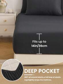 5/7pcs Comforter Set, Bedding, Cozy And Warm Bedding, Solid Color, Easy Care And Comfortable, Breathable Bed Set, For Twin, Full, King, Queen Bed Sizes, Suitable For Bedroom, Mothers Day Decor, Guest Room, Dormitory, All Seasons, Mothers Day Gift, Machine Washable, 1 Comforter, 1 Flat Sheet, 1 Fitted Sheet And 2/4 Pcs Pillowcases - 黑色 - 查看 4