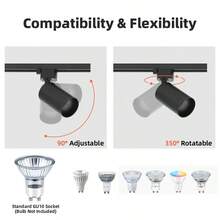 (套装) GU10轨道灯 吸顶嵌入式射灯 180°可旋转金属铝+PC泛光灯 黑色/白色 AC85-265V 适用于卧室/书房/客厅/衣橱/展示柜/展厅/商店/画廊/走廊/餐厅/服装店/酒吧 (产品套装包含轨道及连接配件) - 軌道燈GU10燈頭 - 查看 8
