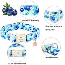 Lionheart Glory Blueberry Print Dog Collar, Suitable For Medium Dogs, Unisex For Spring/Summer, Pet Gift, Adjustable, Durable, Cute Pet Collar - Baby Blue - View 3