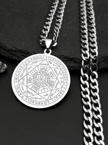 Seven Angels Round Medal Pendant Necklace For Men And Women Gold Silver Solomon Protective Chain Stainless Steel Seal Pendant Necklace