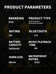 JEEP Alto-falante portátil leve Alto-falante externo para camping e uso doméstico Alto-falante de coluna HIFI Subwoofer Alto-falante estéreo