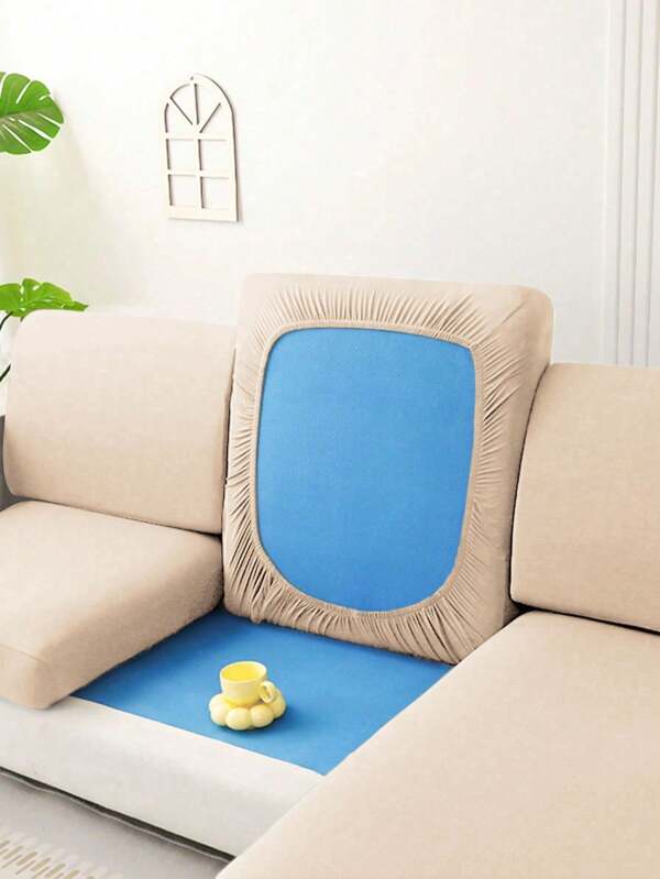 1 pieza Funda elástica de asiento de sofá de seda de leche de unicolor minimalista, apta para todas las estaciones
